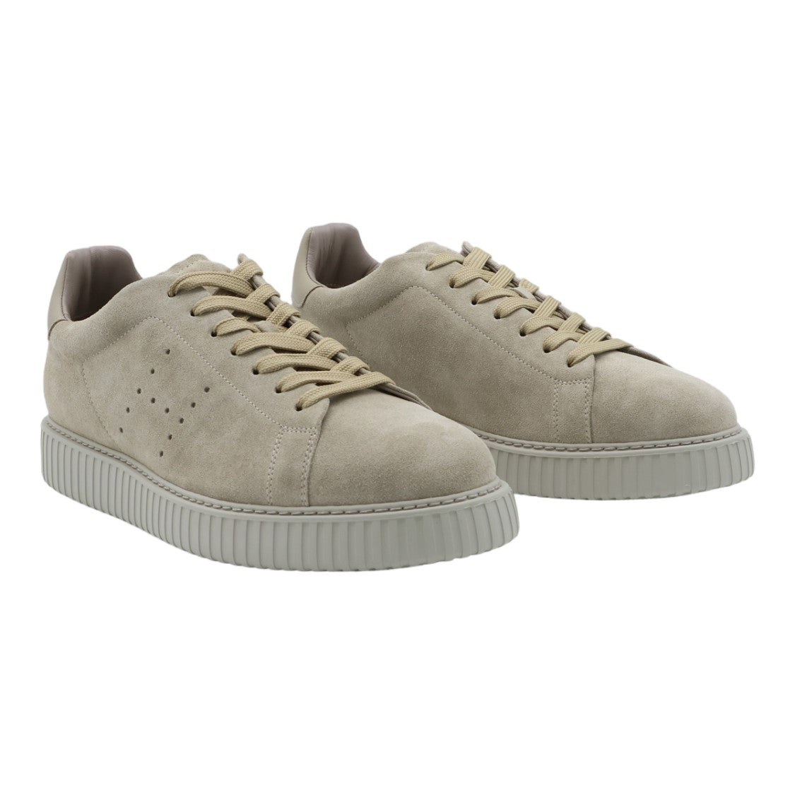 Hogan Beige Suede Sneakers With Ribbed Rubber Sole