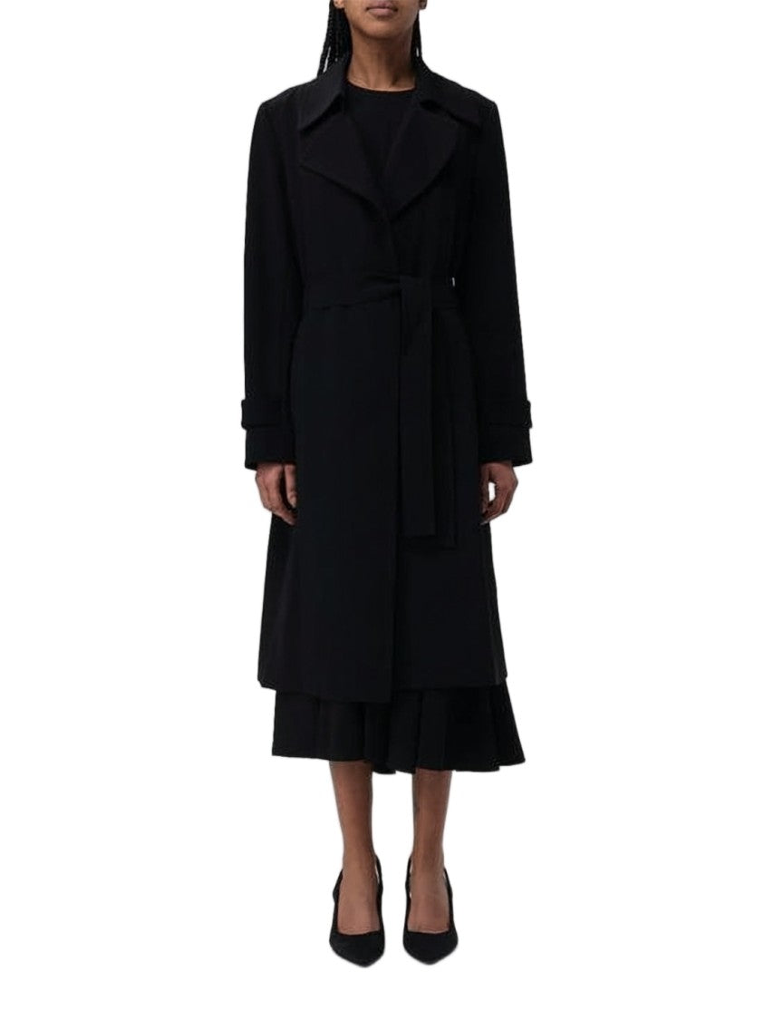 Theory Tailored Black Coat With Classic Lapel And Self-Tie Belt