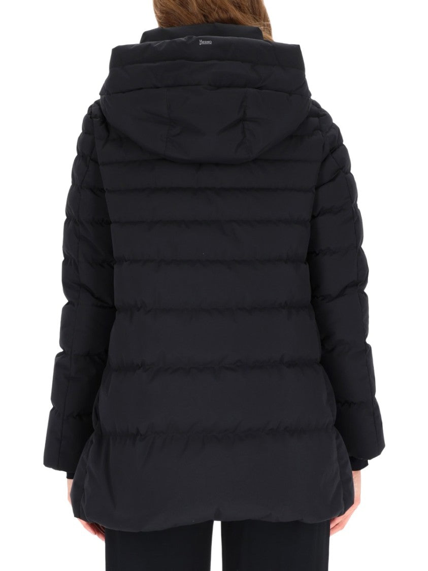 Herno Quilted Black Sports Jacket With High Collar And Hood