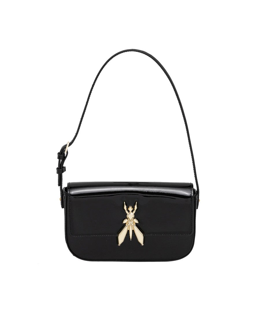 Patrizia Pepe Essential Fly Glossy Black Shoulder Bag