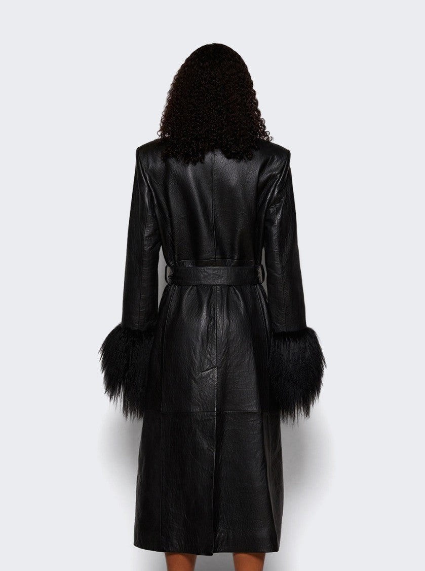 Magda Butrym Longline Leather And Shearling Trim Coat Black