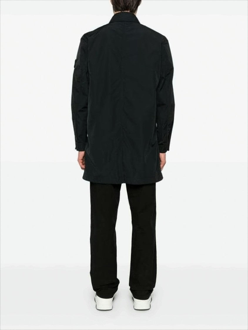 Stone Island Black Jacket With Concealed Button Placket
