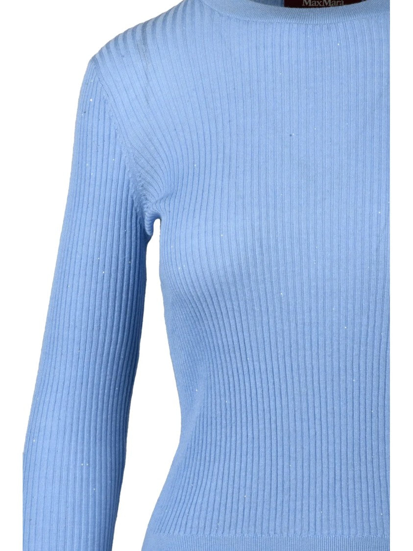 Max Mara Light Blue Marabu Silk-Wool Ribbed Fitted Underlayer Top