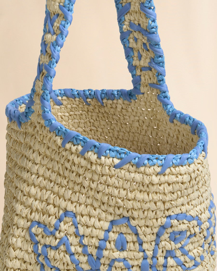Marni Nassa Hobo Shoulder Bag In Natural And Blue Raffia