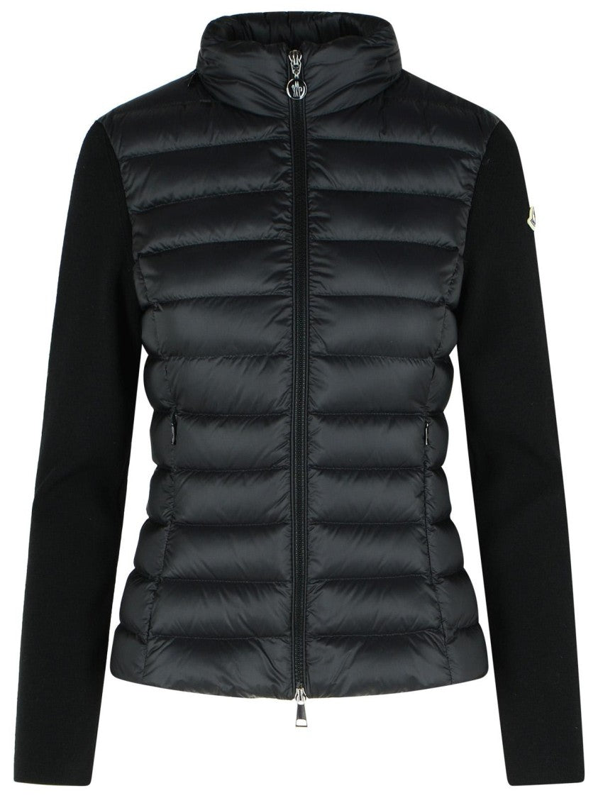 Moncler Tricot' Cardigan In Polyamide And Black Virgin Wool