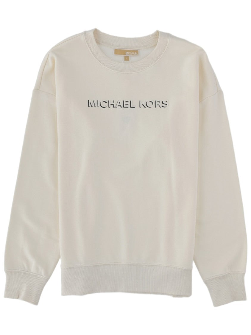 Michael Michael Kors Relaxed-Fit White Embossed Logo Cotton Sweatshirt