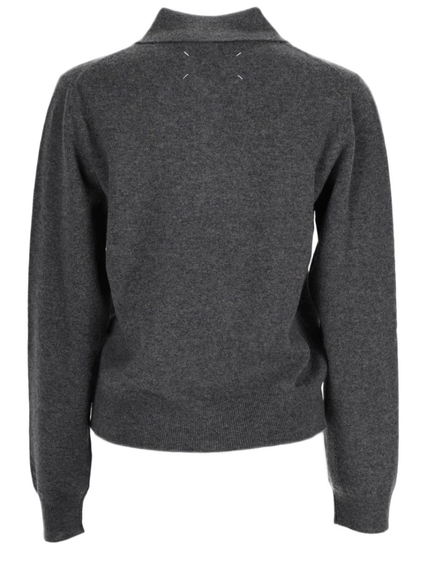 Maison Margiela Grey Virgin Wool Long-Sleeve Fitted Polo Shirt