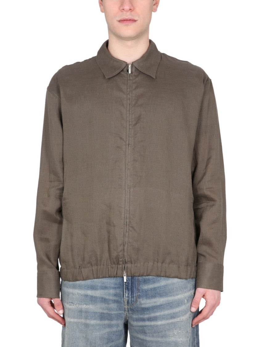 Pt Torino Classic Linen Jacket With Zipper Closure