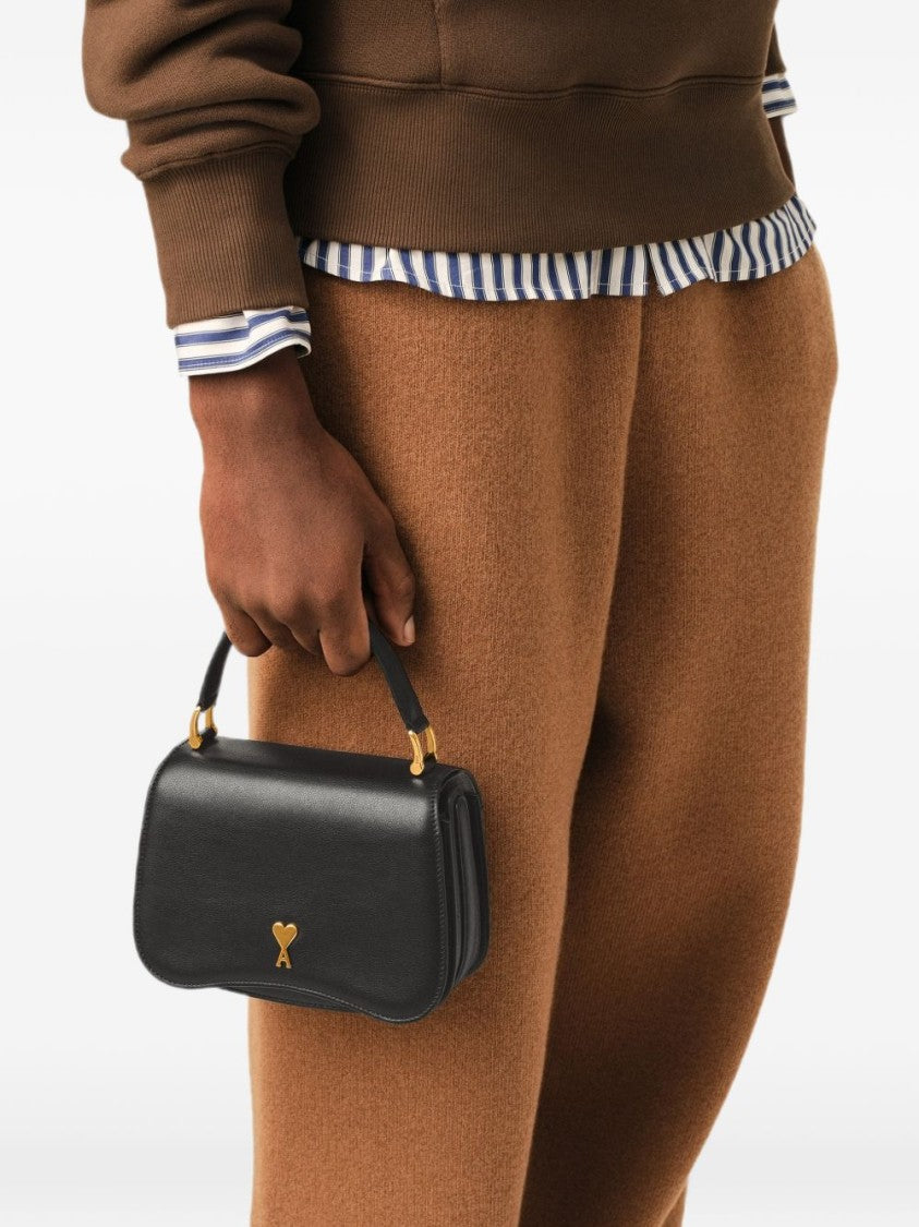 Ami Paris Rectangular Gold-Emblem Silk-Nylon Handbag