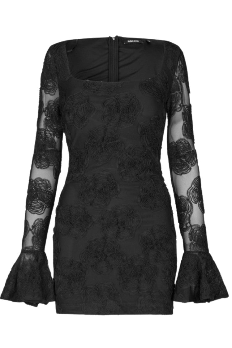Rotate Sheer Floral Mesh Mini Dress With Three-Dimensional Appliqués
