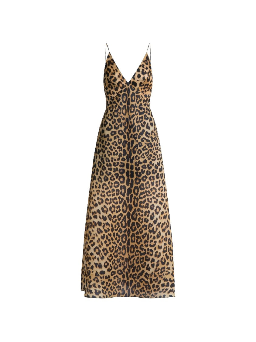 Alberta Ferretti Brown Abito Leopard Print Silk Dress