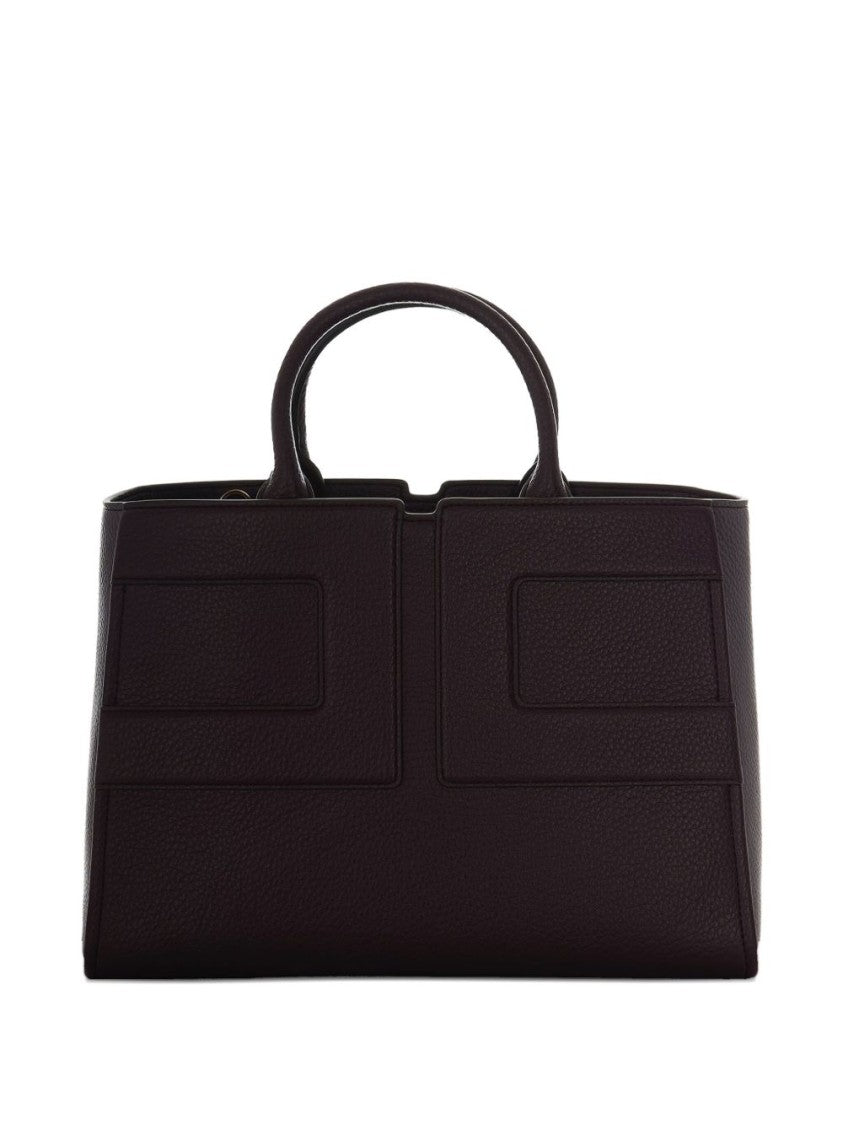 Elisabetta Franchi Structured Bordeaux Handbag With Geometric Stitching Details