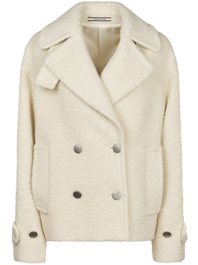 Tagliatore Tailored Cream Coat With Structured Collar