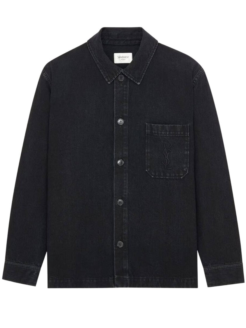 Saint Laurent Downtown Black Classic-Collar Overshirt