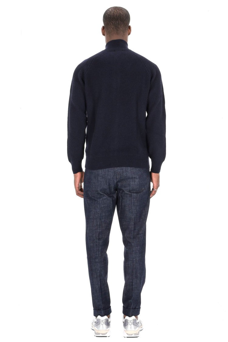 Barba Ribbed Full Zip Virgin Wool Sweater