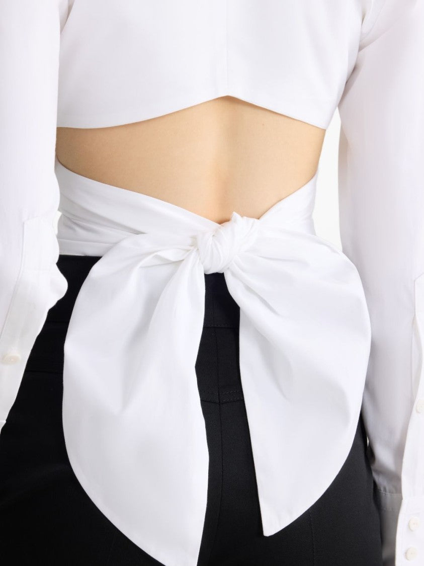 Patou White Collared Knotted Front Cut Top