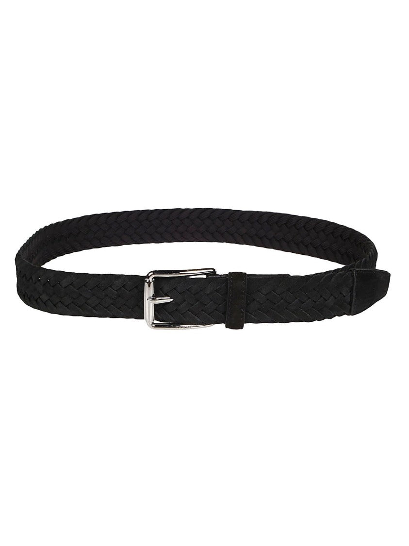 Tod's Woven Black Belt With Polished Silver Buckle
