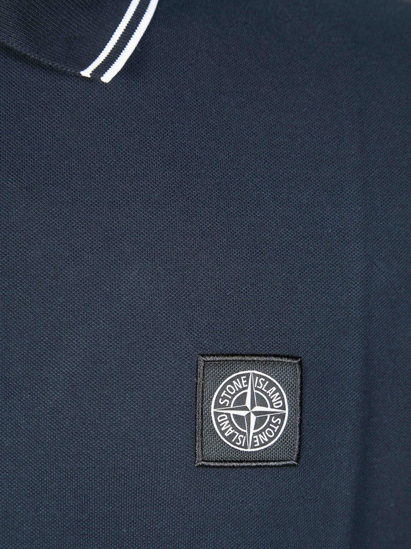 Stone Island Solid Navy Double Stripes Polo Shirt