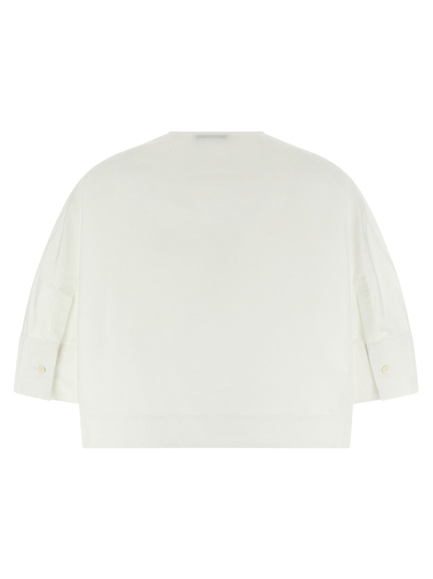 Givenchy White Cropped Cotton Poplin Shirt With Balloon Sleeves And Logo Patch
