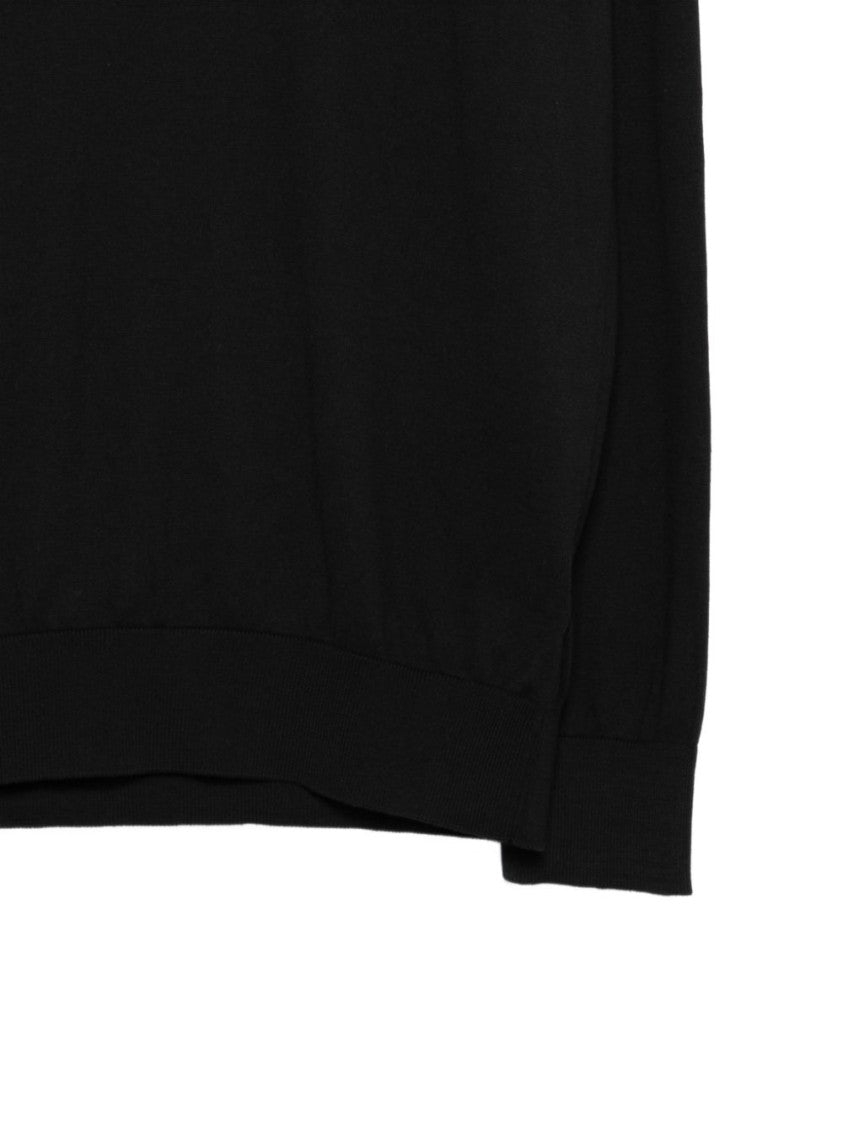 Gran Sasso V-Neck Black Sweater With Ribbed Detailing