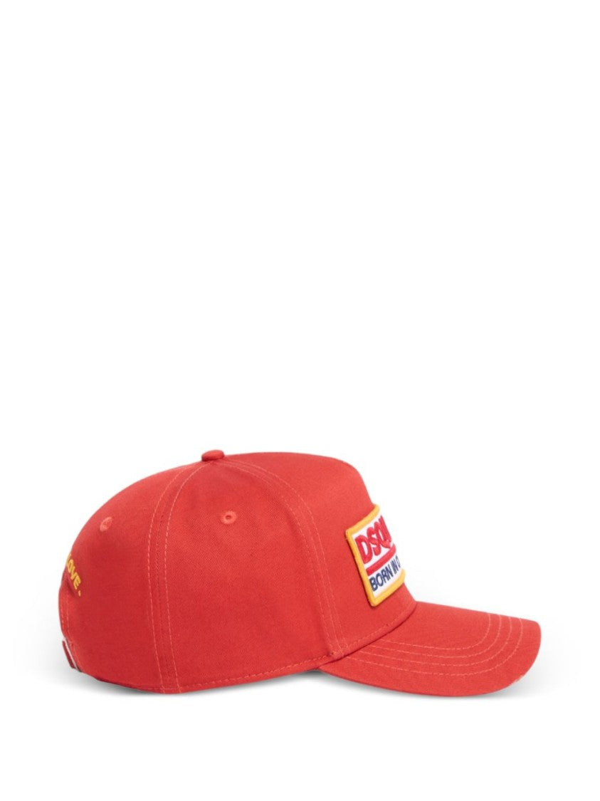Dsquared2 Curved Brim Red Cap With Logo Patch And Adjustable Strap