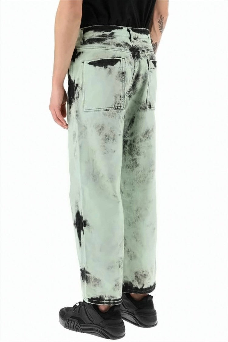 Oamc Light Green And Black Acid-Wash Denim Pants