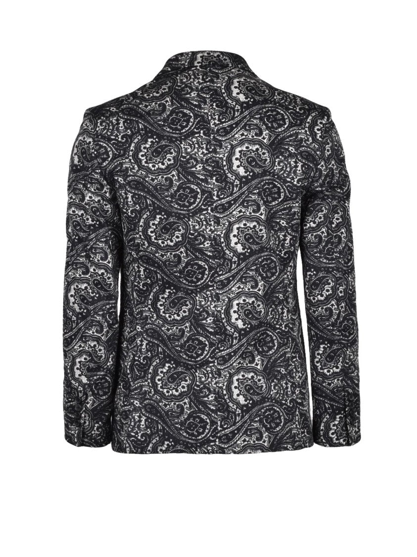 Reveres 1949 Black White Cotton Elastane Rounded Jacket