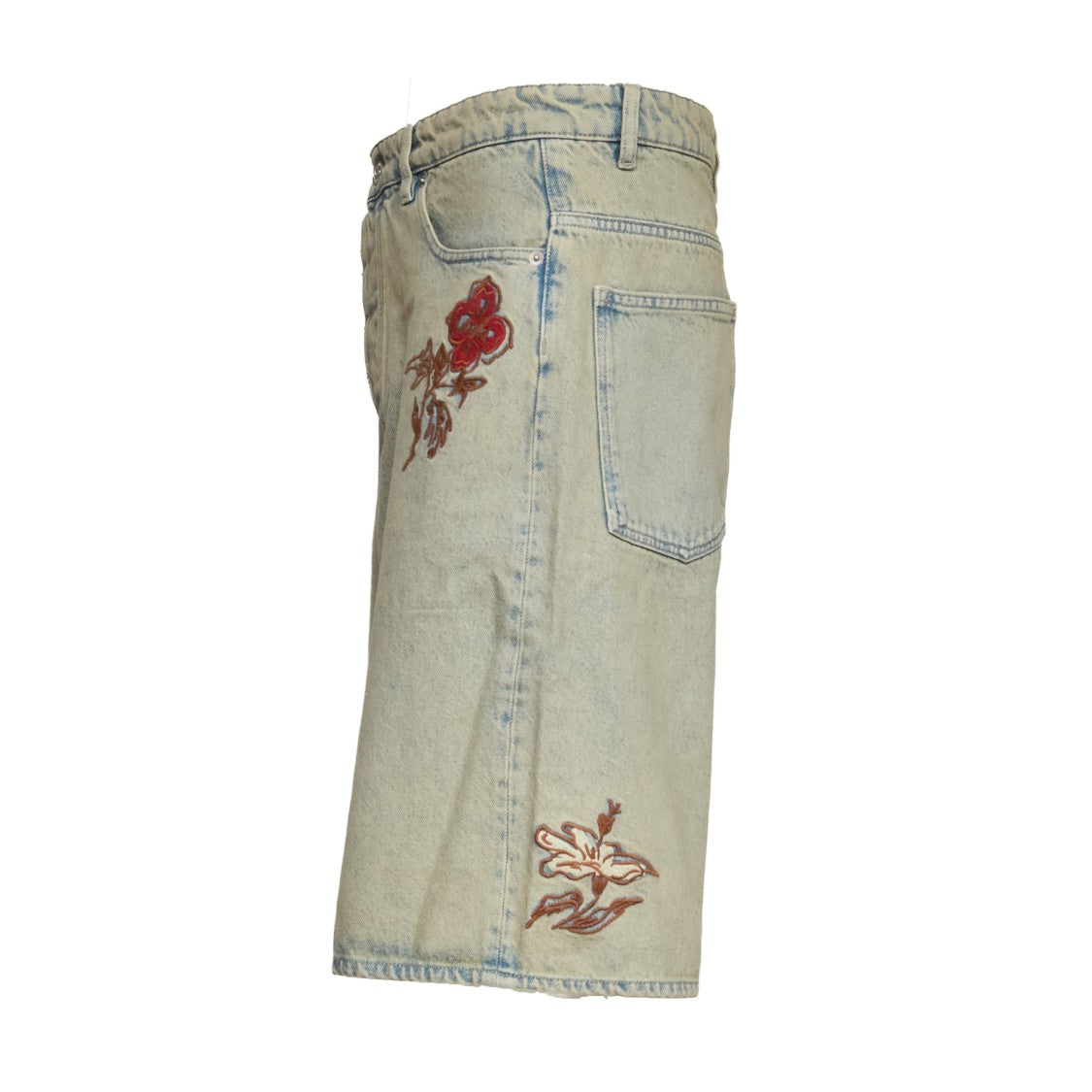 Drôle De Monsieur Dusty Flower Embroidered Denim Shorts