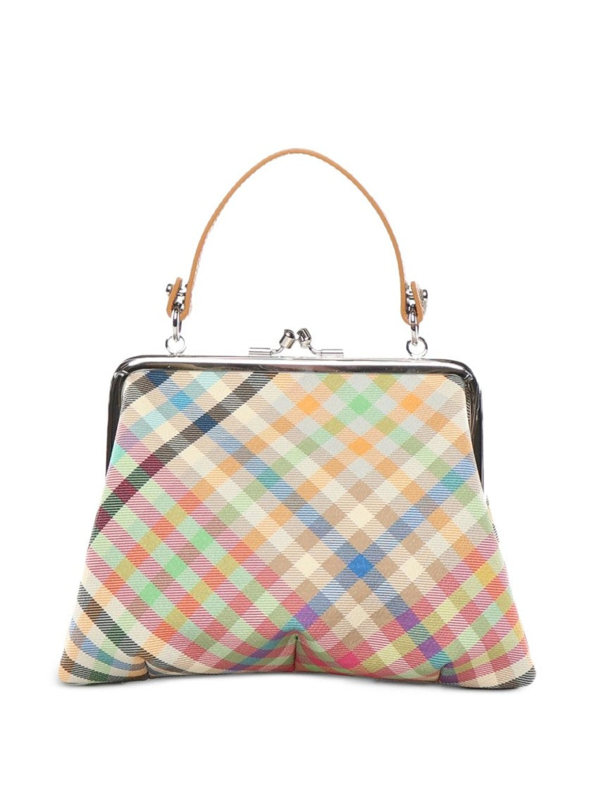 Vivienne Westwood Structured Beige Plaid Shoulder Bag