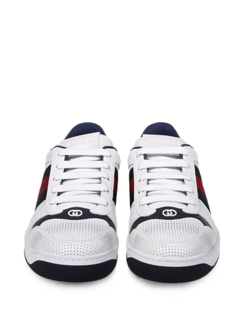 Gucci White Perforated Leather Web Sneakers