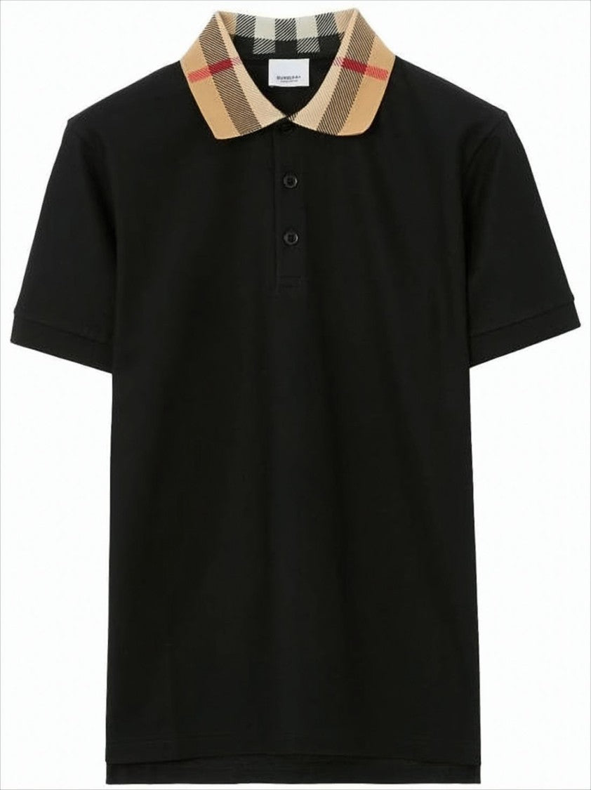 Burberry Short-Sleeved Black Polo Shirt With Checkered Collar