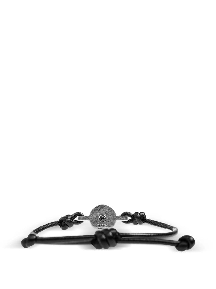 Versace Black Lambskin Leather Bracelet With Medusa Medallion