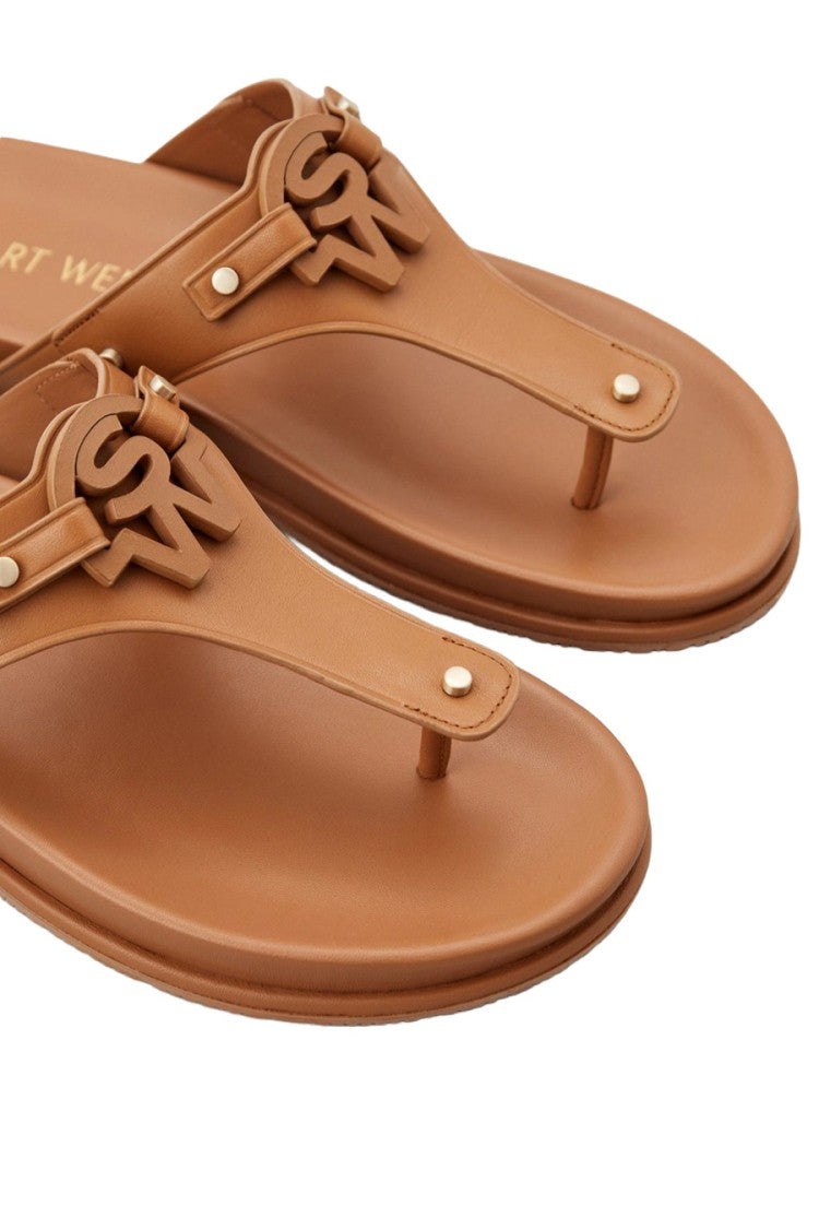 Stuart Weitzman Brown Leather Toe-Post Sandals