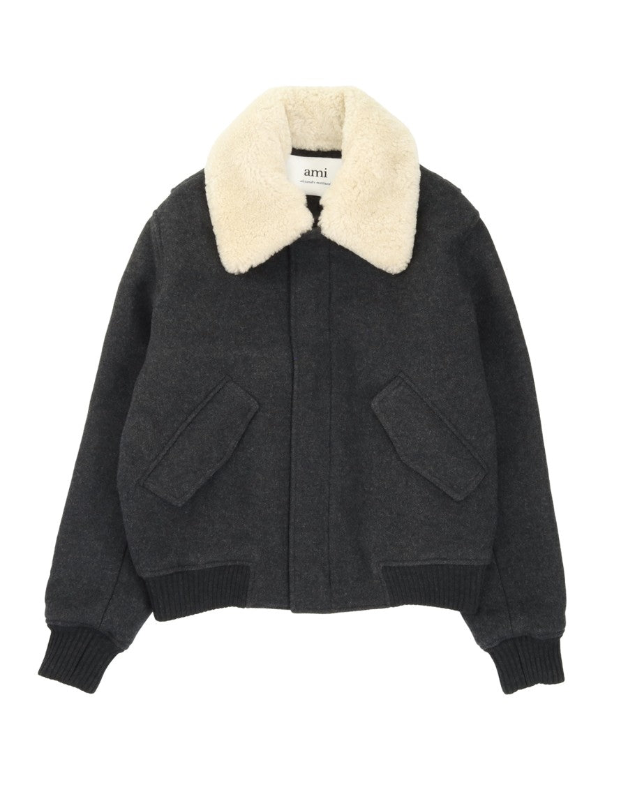 Ami Water-Repellent Felted Wool Jacket With Cozy Collar