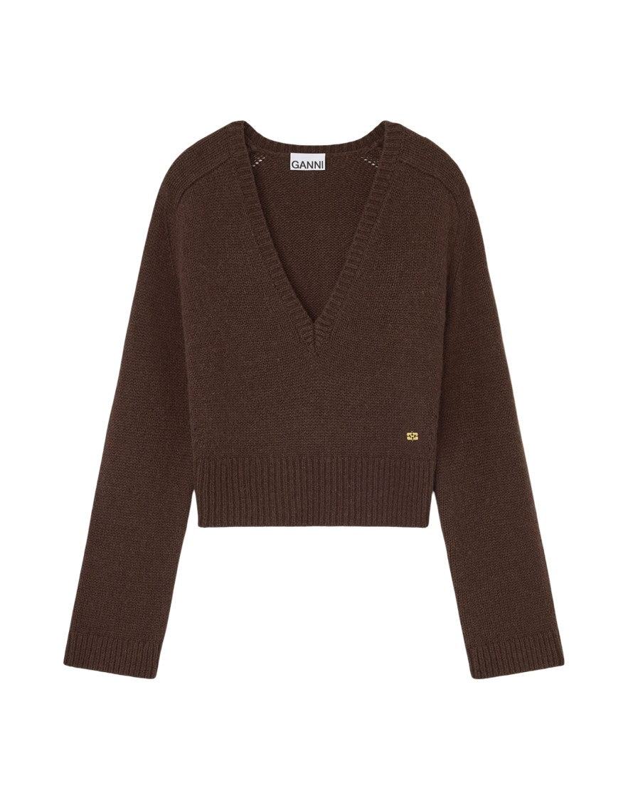 Ganni Wool Yak Mix Deep V-Neck