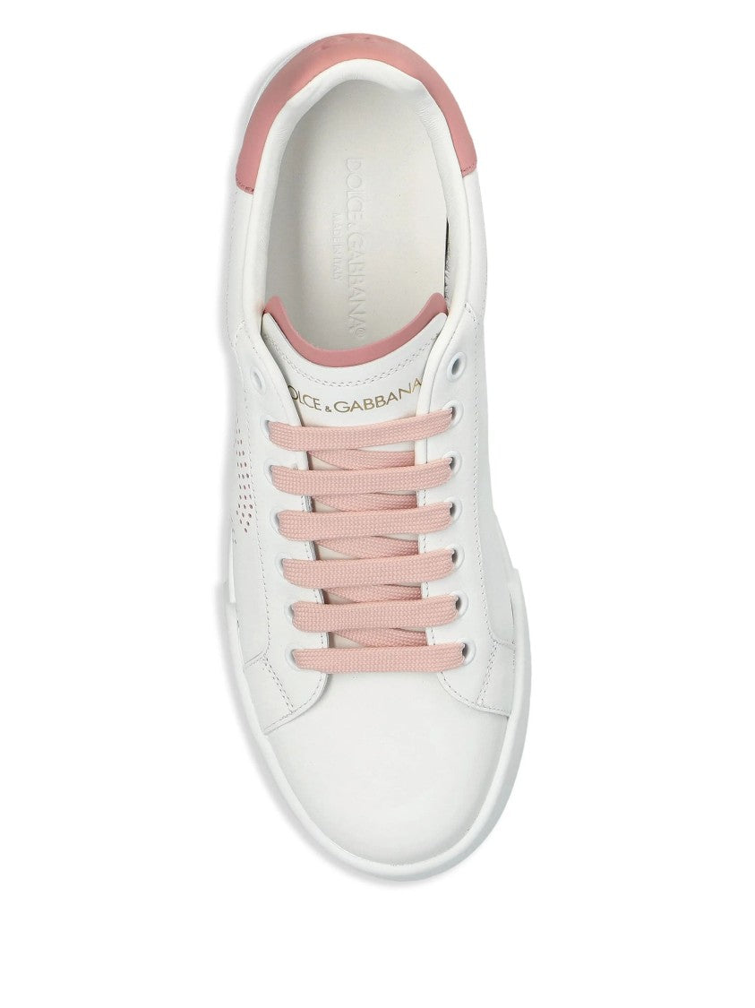 Dolce & Gabbana White Portofino Perforated Logo Leather Sneakers