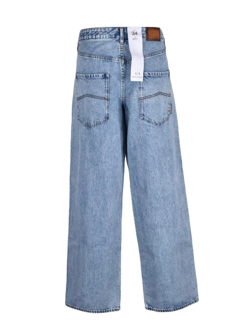 Armani Exchange Blue Baggy High-Waist Jeans