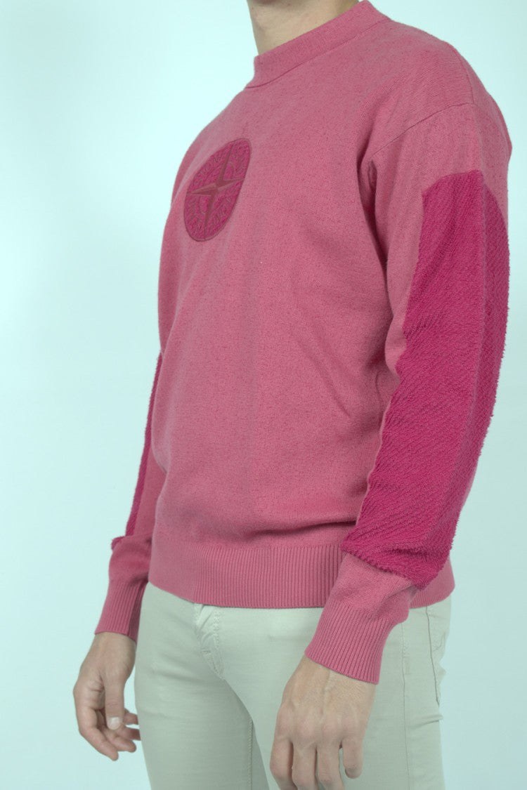 Stone Island Pink Compass Patch Crew-Neck Cotton-Blend Sweater