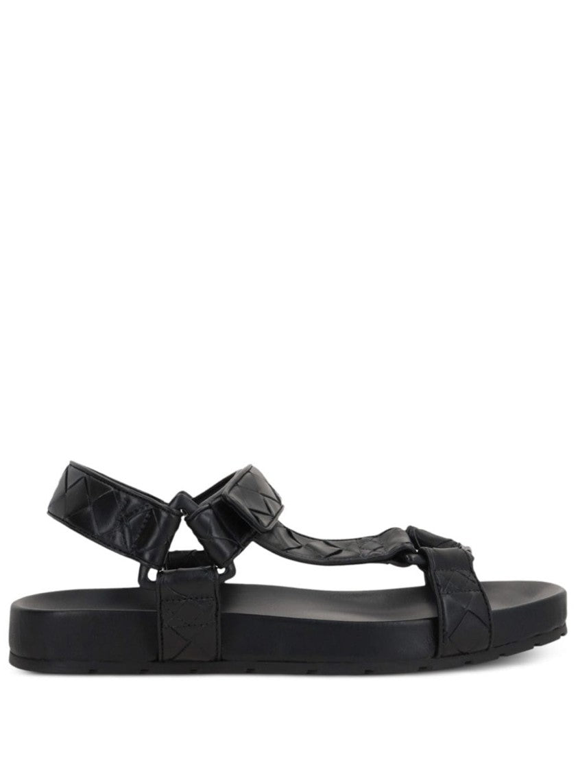 Bottega Veneta Black Calf Leather-Rubber Sandals