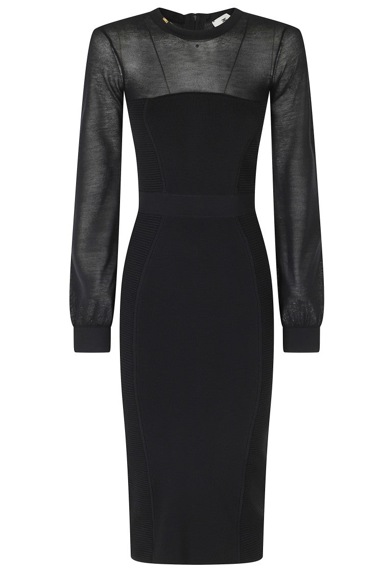 Elisabetta Franchi Black Geometric Print Viscose-Blend Midi Dress
