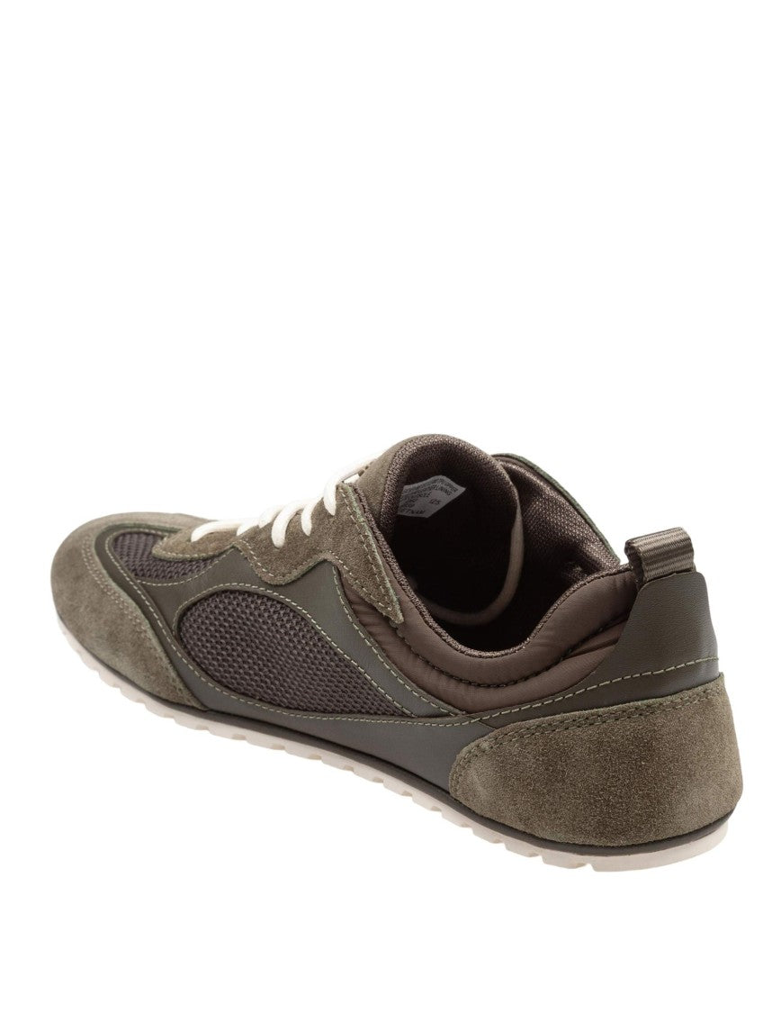 Tory Burch Field Sneakers In Olive Suede And Mesh