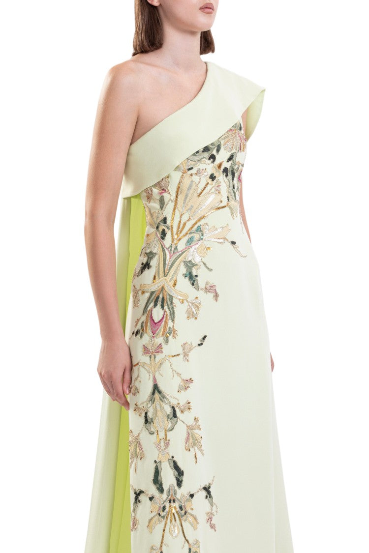 Saiid Kobeisy One Shoulder Embroidered Crepe Dress