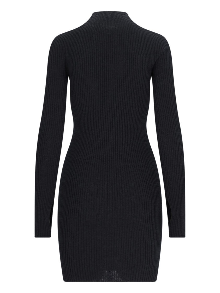 Courrèges Knitted Mini Dress In Black Cotton And Wool Blend