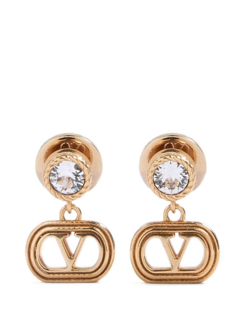Valentino Garavani Gold Oval Metal Crystal V Earrings