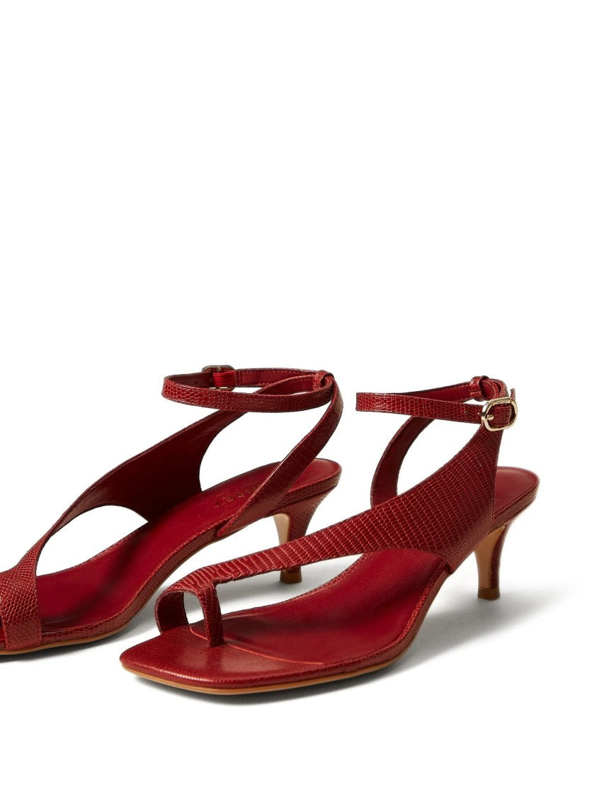 Twin-Set Lizard-Embossed Leather Sandals With Adjustable Ankle Strap