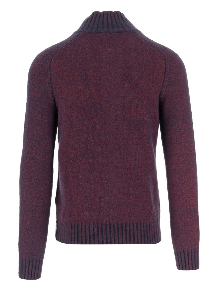 K-Way Half-Zip Ribbed Pullover Sweater In Deep Burgundy