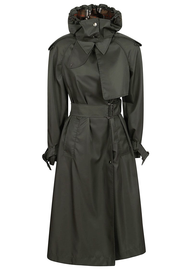 Burberry Loden Green Knee-Length Hooded Raincoat