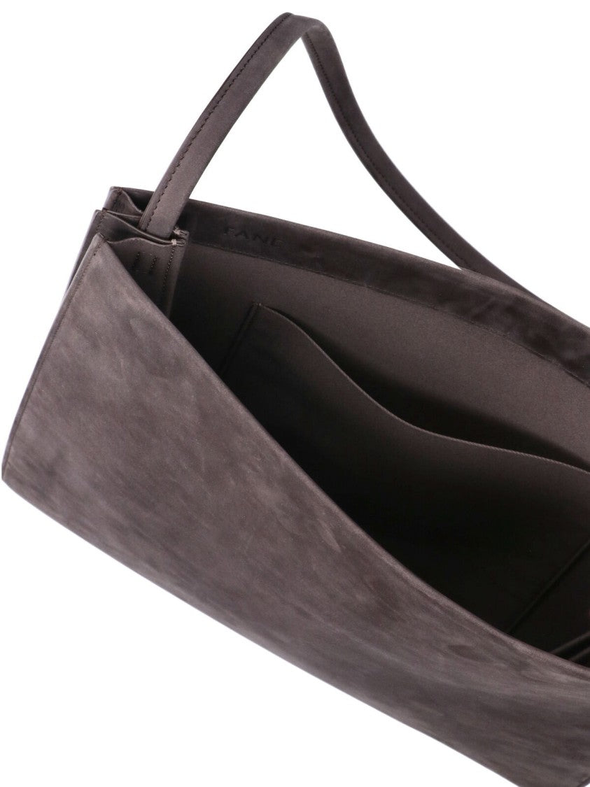Fane Brown Pli Structured Suede Top-Strap Tote Bag
