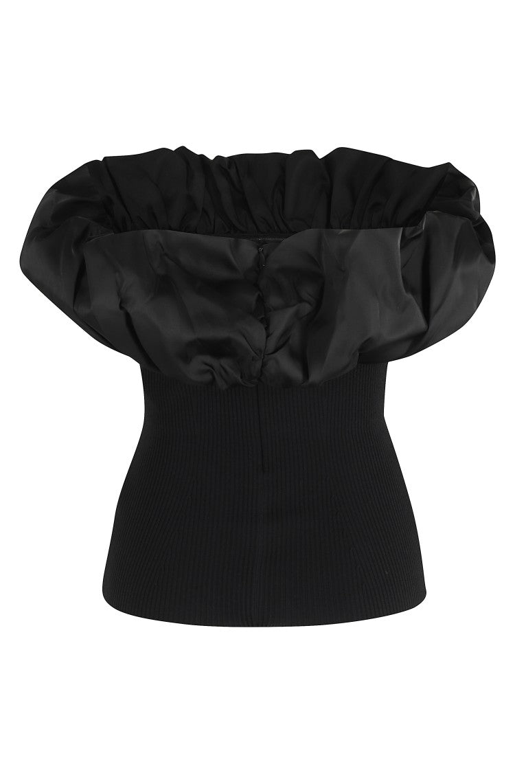 Ganni Melange Knit Top With Boat Neckline And Ruched Detail
