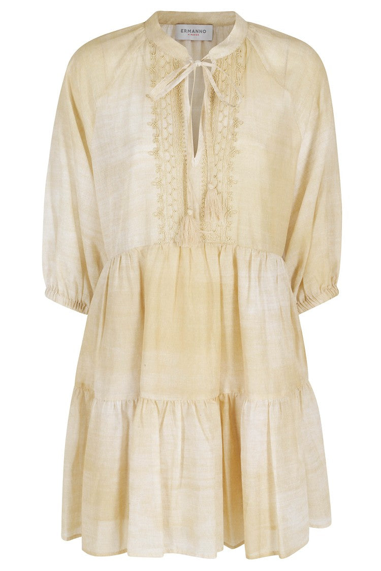 Ermanno Firenze Mandarlo Embroidered Deep V-Neck Cotton Midi Dress